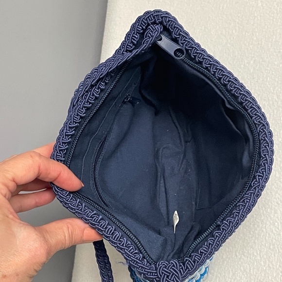 Woven Blue Stripe Crossbody Handbag - Picture 9 of 11